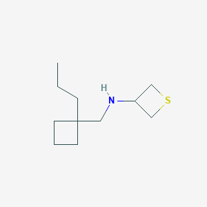 molecular formula C11H21NS B12976083 N-((1-Propylcyclobutyl)methyl)thietan-3-amine 