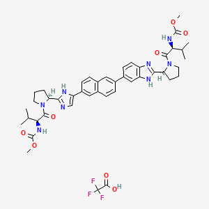 molecular formula C44H51F3N8O8 B12976119 methyl N-[(2S)-1-[(2S)-2-[5-[6-[2-[(2S)-1-[(2S)-2-(methoxycarbonylamino)-3-methylbutanoyl]pyrrolidin-2-yl]-3H-benzimidazol-5-yl]naphthalen-2-yl]-1H-imidazol-2-yl]pyrrolidin-1-yl]-3-methyl-1-oxobutan-2-yl]carbamate;2,2,2-trifluoroacetic acid 