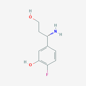 molecular formula C9H12FNO2 B12976244 (S)-5-(1-Amino-3-hydroxypropyl)-2-fluorophenol 