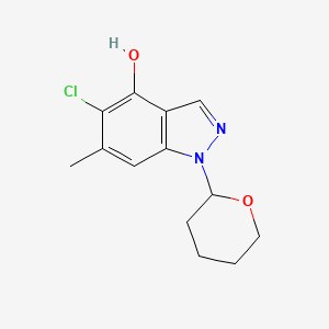 molecular formula C13H15ClN2O2 B12976389 5-Chloro-6-methyl-1-(tetrahydro-2H-pyran-2-yl)-1H-indazol-4-ol 