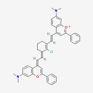 molecular formula C44H40ClN2O2+ B12976577 4-((E)-2-((E)-2-Chloro-3-((E)-2-(7-(dimethylamino)-2-phenyl-4H-chromen-4-ylidene)ethylidene)cyclohex-1-en-1-yl)vinyl)-7-(dimethylamino)-2-phenylchromenylium 