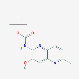 molecular formula C14H17N3O3 B12976667 tert-Butyl (3-hydroxy-6-methyl-1,5-naphthyridin-2-yl)carbamate 