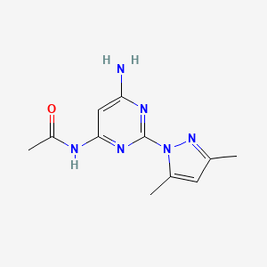 molecular formula C11H14N6O B12976720 N-(6-Amino-2-(3,5-dimethyl-1H-pyrazol-1-yl)pyrimidin-4-yl)acetamide CAS No. 1256352-86-9