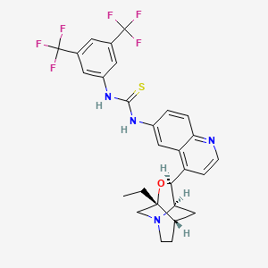 molecular formula C28H26F6N4OS B12977411 1-(3,5-Bis(trifluoromethyl)phenyl)-3-(4-((1S,3R,5S,6R,8S)-3-ethyl-4-oxa-1-azatricyclo[4.4.0.03,8]decan-5-yl)quinolin-6-yl)thiourea 