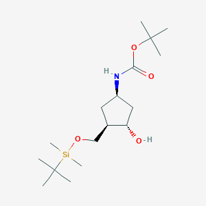 molecular formula C17H35NO4Si B12977412 tert-Butyl ((1R,3R,4S)-3-(((tert-butyldimethylsilyl)oxy)methyl)-4-hydroxycyclopentyl)carbamate 