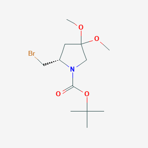 molecular formula C12H22BrNO4 B12978651 tert-Butyl (S)-2-(bromomethyl)-4,4-dimethoxypyrrolidine-1-carboxylate 