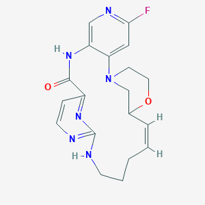 molecular formula C19H21FN6O2 B12979109 (6E)-21-Fluoro-2,3,8,9,10,11-hexahydro-1,5-methano-12,16-nitrilo-5H-pyrido[4,3-e][1,4,7,12,14]oxatetraazacycloeicosin-17(18H)-one 