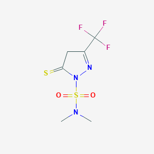 molecular formula C6H8F3N3O2S2 B12979284 5-Thioxo-3-trifluoromethyl-4,5-dihydro-pyrazole-1-sulfonic acid dimethylamide 