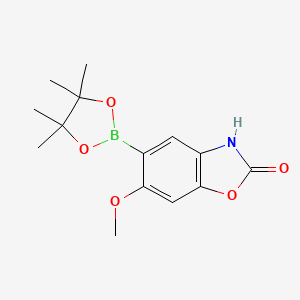 molecular formula C14H18BNO5 B12979350 6-Methoxy-5-(4,4,5,5-tetramethyl-1,3,2-dioxaborolan-2-yl)benzo[d]oxazol-2(3H)-one 