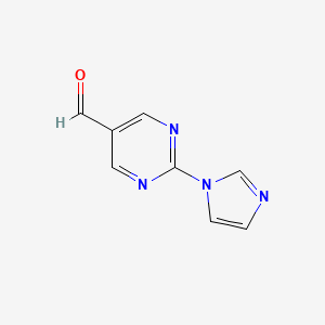 molecular formula C8H6N4O B12979579 2-(1H-Imidazol-1-YL)pyrimidine-5-carbaldehyde 