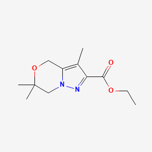 molecular formula C12H18N2O3 B12979716 Ethyl 3,6,6-trimethyl-6,7-dihydro-4H-pyrazolo[5,1-c][1,4]oxazine-2-carboxylate 