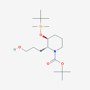 molecular formula C19H39NO4Si B12980161 tert-Butyl (2R,3S)-3-((tert-butyldimethylsilyl)oxy)-2-(3-hydroxypropyl)piperidine-1-carboxylate 