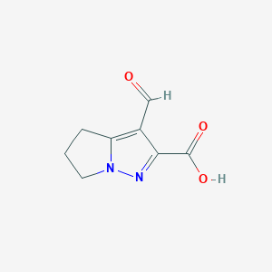 molecular formula C8H8N2O3 B12980429 3-Formyl-5,6-dihydro-4H-pyrrolo[1,2-b]pyrazole-2-carboxylic acid 