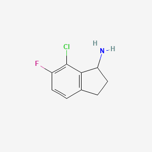 molecular formula C9H9ClFN B12980470 7-Chloro-6-fluoro-2,3-dihydro-1H-inden-1-amine 