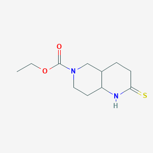 molecular formula C11H18N2O2S B12980580 Ethyl 2-thioxooctahydro-1,6-naphthyridine-6(2H)-carboxylate 