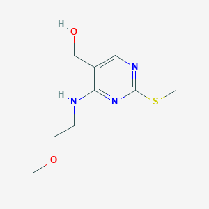 molecular formula C9H15N3O2S B12980872 (4-((2-Methoxyethyl)amino)-2-(methylthio)pyrimidin-5-yl)methanol 