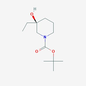 molecular formula C12H23NO3 B12980936 tert-Butyl (S)-3-ethyl-3-hydroxypiperidine-1-carboxylate 