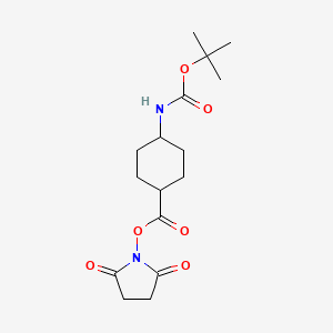 molecular formula C16H24N2O6 B12980943 2,5-Dioxopyrrolidin-1-yl trans-4-((tert-butoxycarbonyl)amino)cyclohexane-1-carboxylate 