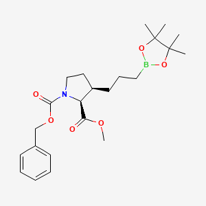 molecular formula C23H34BNO6 B12981163 1-Benzyl 2-methyl (2S,3R)-3-(3-(4,4,5,5-tetramethyl-1,3,2-dioxaborolan-2-yl)propyl)pyrrolidine-1,2-dicarboxylate 