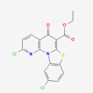 molecular formula C17H10Cl2N2O3S B12981170 Ethyl 2,10-dichloro-5-oxo-5H-benzo[4,5]thiazolo[3,2-a][1,8]naphthyridine-6-carboxylate 