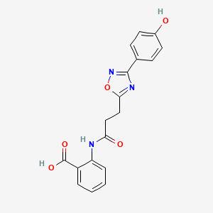 molecular formula C18H15N3O5 B12981211 2-(3-(3-(4-Hydroxyphenyl)-1,2,4-oxadiazol-5-yl)propanamido)benzoic acid 