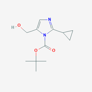 molecular formula C12H18N2O3 B12981305 tert-Butyl 2-cyclopropyl-5-(hydroxymethyl)-1H-imidazole-1-carboxylate 