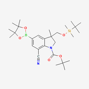 tert-Butyl 3-(((tert-butyldimethylsilyl)oxy)methyl)-7-cyano-3-methyl-5-(4,4,5,5-tetramethyl-1,3,2-dioxaborolan-2-yl)indoline-1-carboxylate