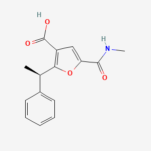 molecular formula C15H15NO4 B12981766 (R)-5-(Methylcarbamoyl)-2-(1-phenylethyl)furan-3-carboxylic acid 