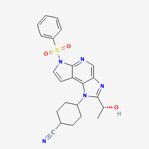 molecular formula C23H23N5O3S B12981946 Trans-4-(2-((R)-1-hydroxyethyl)-6-(phenylsulfonyl)imidazo[4,5-d]pyrrolo[2,3-b]pyridin-1(6H)-yl)cyclohexane-1-carbonitrile 