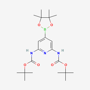 molecular formula C21H34BN3O6 B12982182 Di-tert-butyl (4-(4,4,5,5-tetramethyl-1,3,2-dioxaborolan-2-yl)pyridine-2,6-diyl)dicarbamate 