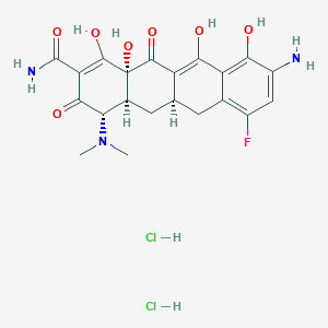 molecular formula C21H24Cl2FN3O7 B12982296 (4S,4aS,5aR,12aS)-9-Amino-4-(dimethylamino)-7-fluoro-1,4,4a,5,5a,6,11,12a-octahydro-3,10,12,12a-tetrahydroxy-1,11-dioxo-2-naphthacenecarboxamide dihydrochloride 