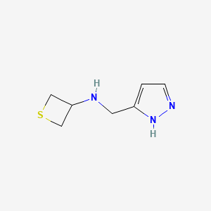 molecular formula C7H11N3S B12982350 N-((1H-Pyrazol-3-yl)methyl)thietan-3-amine 