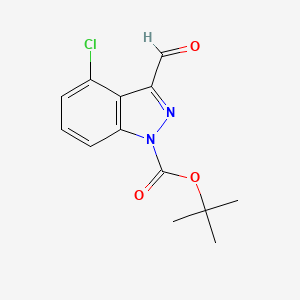 molecular formula C13H13ClN2O3 B12982355 1h-Indazole-1-carboxylic acid,4-chloro-3-formyl-,1,1-dimethylethyl ester 