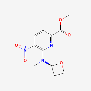 molecular formula C11H13N3O5 B12982392 Methyl (S)-6-(methyl(oxetan-2-yl)amino)-5-nitropicolinate 