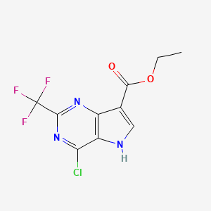 molecular formula C10H7ClF3N3O2 B12982937 ethyl 4-chloro-2-(trifluoromethyl)-5H-pyrrolo[3,2-d]pyrimidine-7-carboxylate 