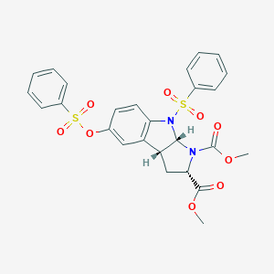 B129830 Dimethyl (2S,3aS,8bR)-4-(benzenesulfonyl)-7-(benzenesulfonyloxy)-1,2,3a,8b-tetrahydropyrrolo[2,3-b]indole-2,3-dicarboxylate CAS No. 150804-39-0