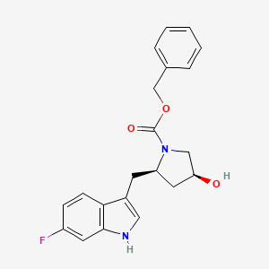 molecular formula C21H21FN2O3 B12983598 Benzyl (2R,4S)-2-((6-fluoro-1H-indol-3-yl)methyl)-4-hydroxypyrrolidine-1-carboxylate 