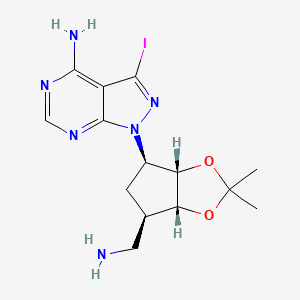 molecular formula C14H19IN6O2 B12983633 1-((3AS,4R,6R,6aR)-6-(aminomethyl)-2,2-dimethyltetrahydro-4H-cyclopenta[d][1,3]dioxol-4-yl)-3-iodo-1H-pyrazolo[3,4-d]pyrimidin-4-amine 