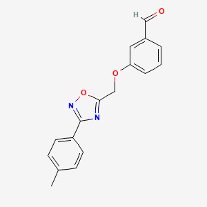 molecular formula C17H14N2O3 B12983730 3-((3-(p-Tolyl)-1,2,4-oxadiazol-5-yl)methoxy)benzaldehyde 