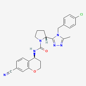 molecular formula C25H25ClN6O2 B12983774 (R)-2-(4-(4-chlorobenzyl)-5-methyl-4H-1,2,4-triazol-3-yl)-N-((S)-7-cyanochroman-4-yl)pyrrolidine-1-carboxamide CAS No. 1140490-71-6