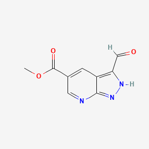 molecular formula C9H7N3O3 B12983974 Methyl 3-formyl-1h-pyrazolo[3,4-b]pyridine-5-carboxylate 