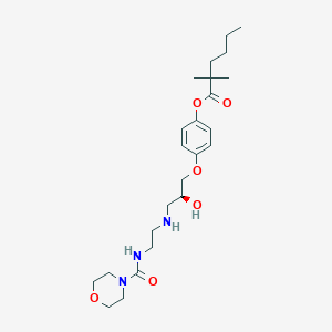 molecular formula C24H39N3O6 B12984028 (S)-4-(2-Hydroxy-3-((2-(morpholine-4-carboxamido)ethyl)amino)propoxy)phenyl 2,2-dimethylhexanoate CAS No. 1638744-45-2