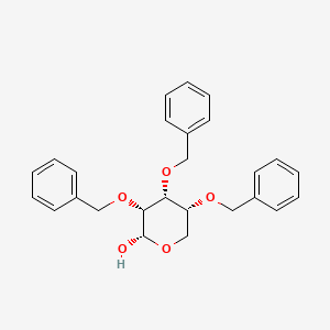 molecular formula C26H28O5 B12984296 (2S,3R,4R,5R)-3,4,5-Tris(benzyloxy)tetrahydro-2H-pyran-2-ol 