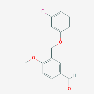 molecular formula C15H13FO3 B12984452 3-((3-Fluorophenoxy)methyl)-4-methoxybenzaldehyde 