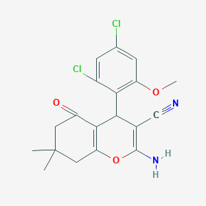 molecular formula C19H18Cl2N2O3 B12984602 2-Amino-4-(2,4-dichloro-6-methoxyphenyl)-7,7-dimethyl-5-oxo-5,6,7,8-tetrahydro-4H-chromene-3-carbonitrile 