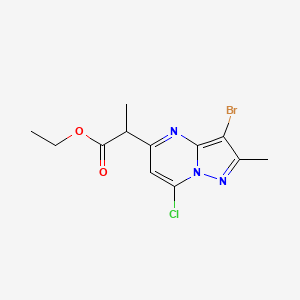 molecular formula C12H13BrClN3O2 B12985081 Ethyl 2-(3-bromo-7-chloro-2-methylpyrazolo[1,5-a]pyrimidin-5-yl)propanoate 