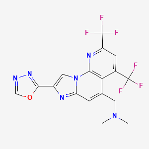 molecular formula C17H12F6N6O B12985124 1-(8-(1,3,4-Oxadiazol-2-yl)-2,4-bis(trifluoromethyl)imidazo[1,2-a][1,8]naphthyridin-5-yl)-N,N-dimethylmethanamine 