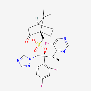 molecular formula C26H28F3N5O4S B12986022 (2R,3S)-2-(2,4-Difluorophenyl)-3-(5-fluoropyrimidin-4-yl)-1-(1H-1,2,4-triazol-1-yl)butan-2-ol ((1R,4S)-7,7-dimethyl-2-oxobicyclo[2.2.1]heptan-1-yl)methanesulfonate 