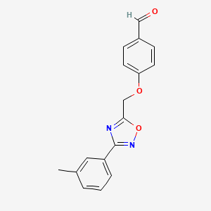 molecular formula C17H14N2O3 B12986282 4-((3-(m-Tolyl)-1,2,4-oxadiazol-5-yl)methoxy)benzaldehyde 