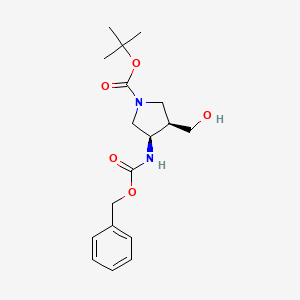 molecular formula C18H26N2O5 B12986366 (3R)-1-Boc-3-N-Cbz-4-(Hydroxymethyl)pyrrolidine-3-Amine 